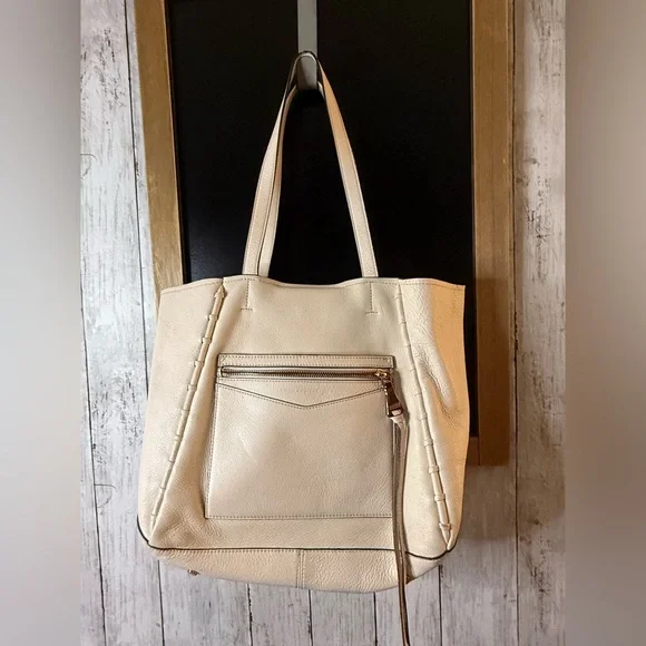 Aimee Kestenberg Leather Shoulder Bag Tote Purse Cream and Copper Lining - Picture 1 of 15